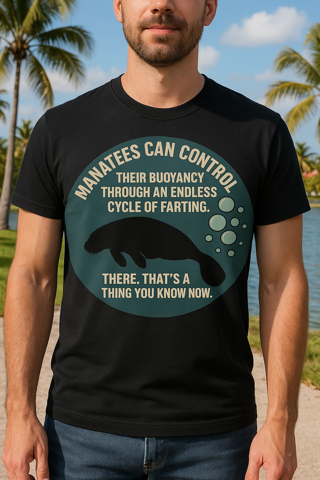 Funny Manatee Fact Design – Buoyancy Through Farts Educational Humor | Funny Florida Shirt