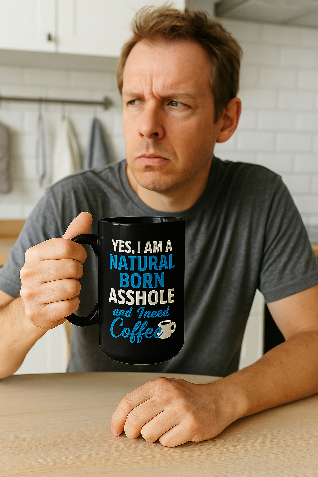 Natural Born Asshole – Coffee First, Apologies Later Mug (Black)