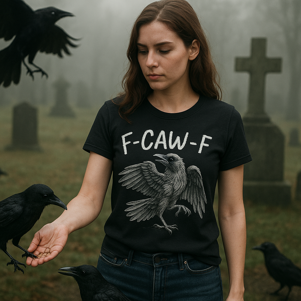 F-CAW-F Crow Shirt – Gothic Raven Humor Tee in Black