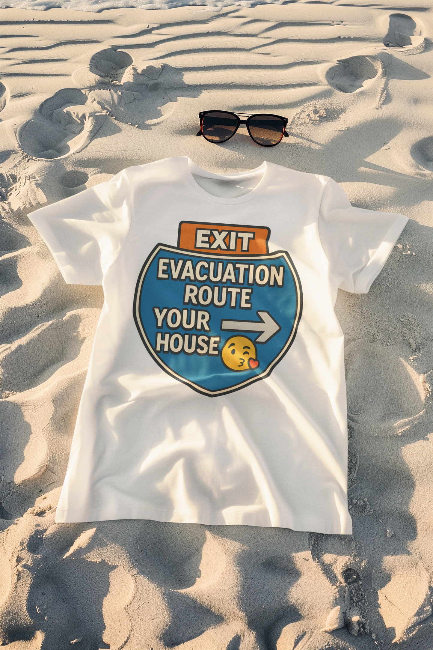 🚨 Evacuation Route: Your House – Funny Florida Flirt Tee (White, Unisex & Fitted) | Funny Florida Shirt