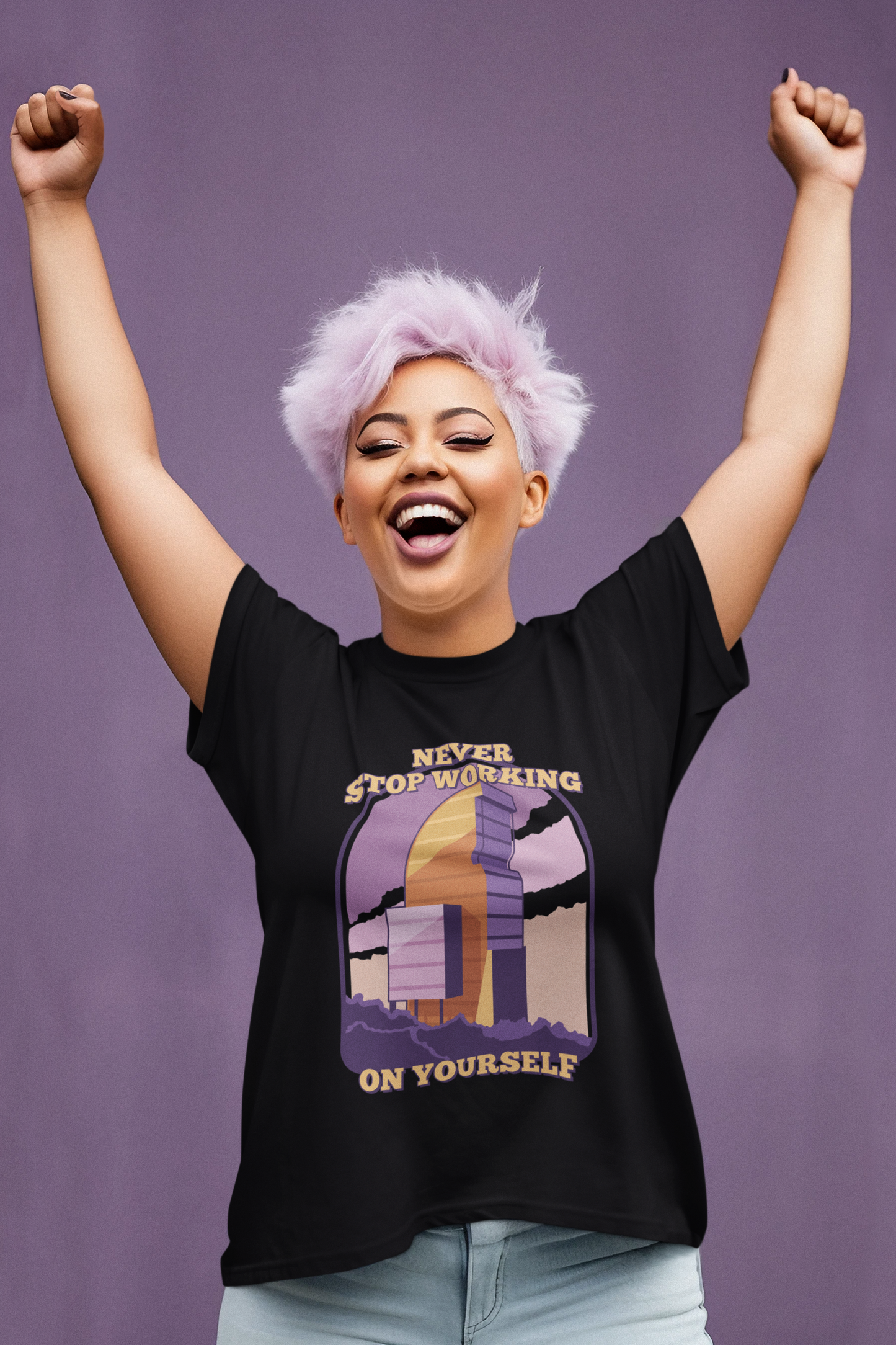 Never Stop Working On Yourself Shirt – Funny Florida Self-Help Tee (Black) Florida