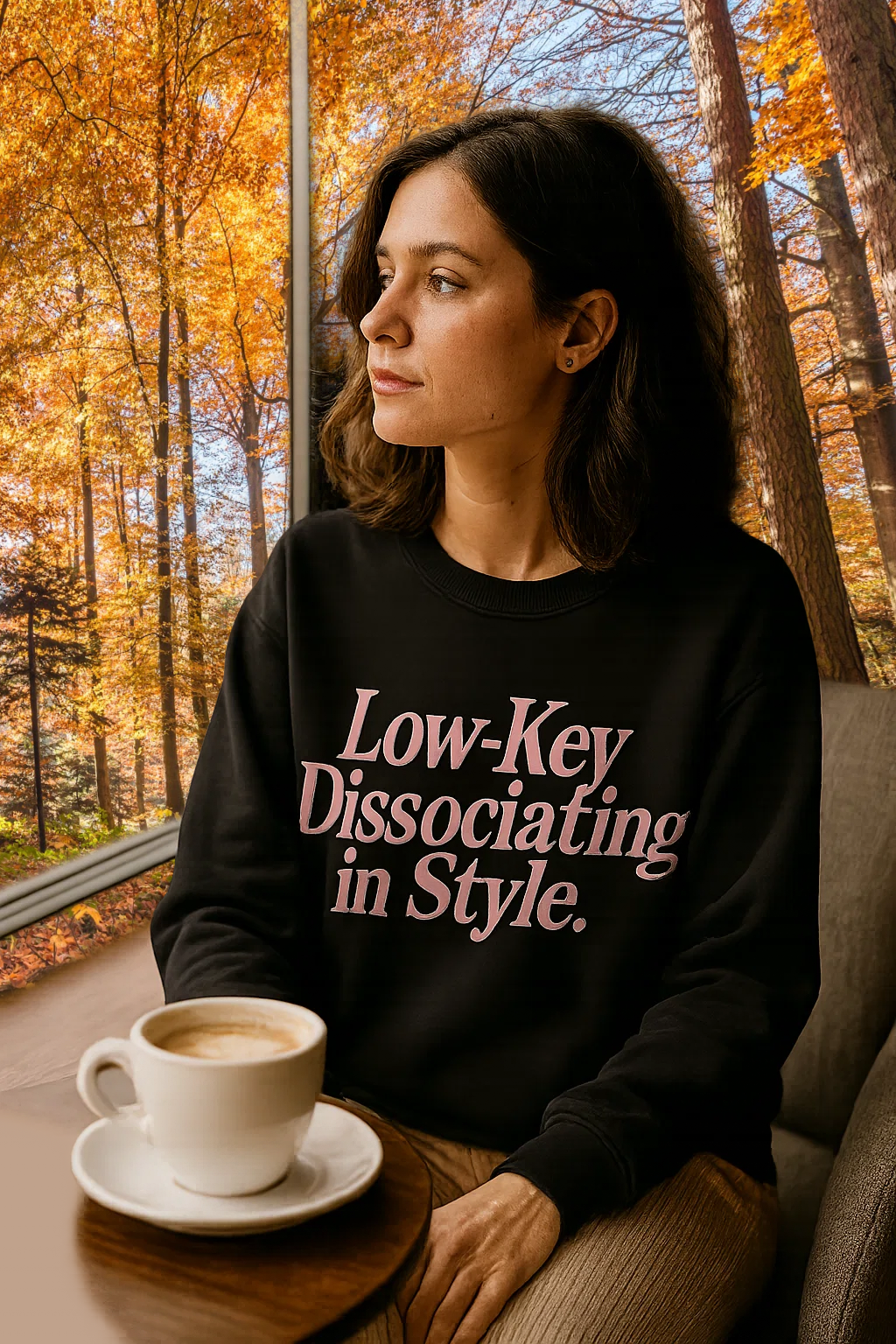 “Low-Key Dissociating in Style.” Long Sleeve Shirt | Funny Mental Health Shirt for the Fashionably Checked-Out ~Fall