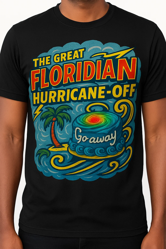 “The Great Floridian Hurricane-Off” Short Sleeve Shirt | Funny Florida Weather Shirt for Locals, Storm Chasers & Cake Lovers