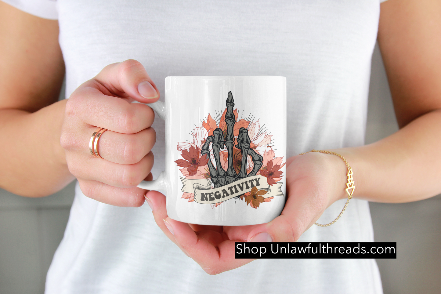 Fuck Negativity skull middle finger edition 15 ounce mug