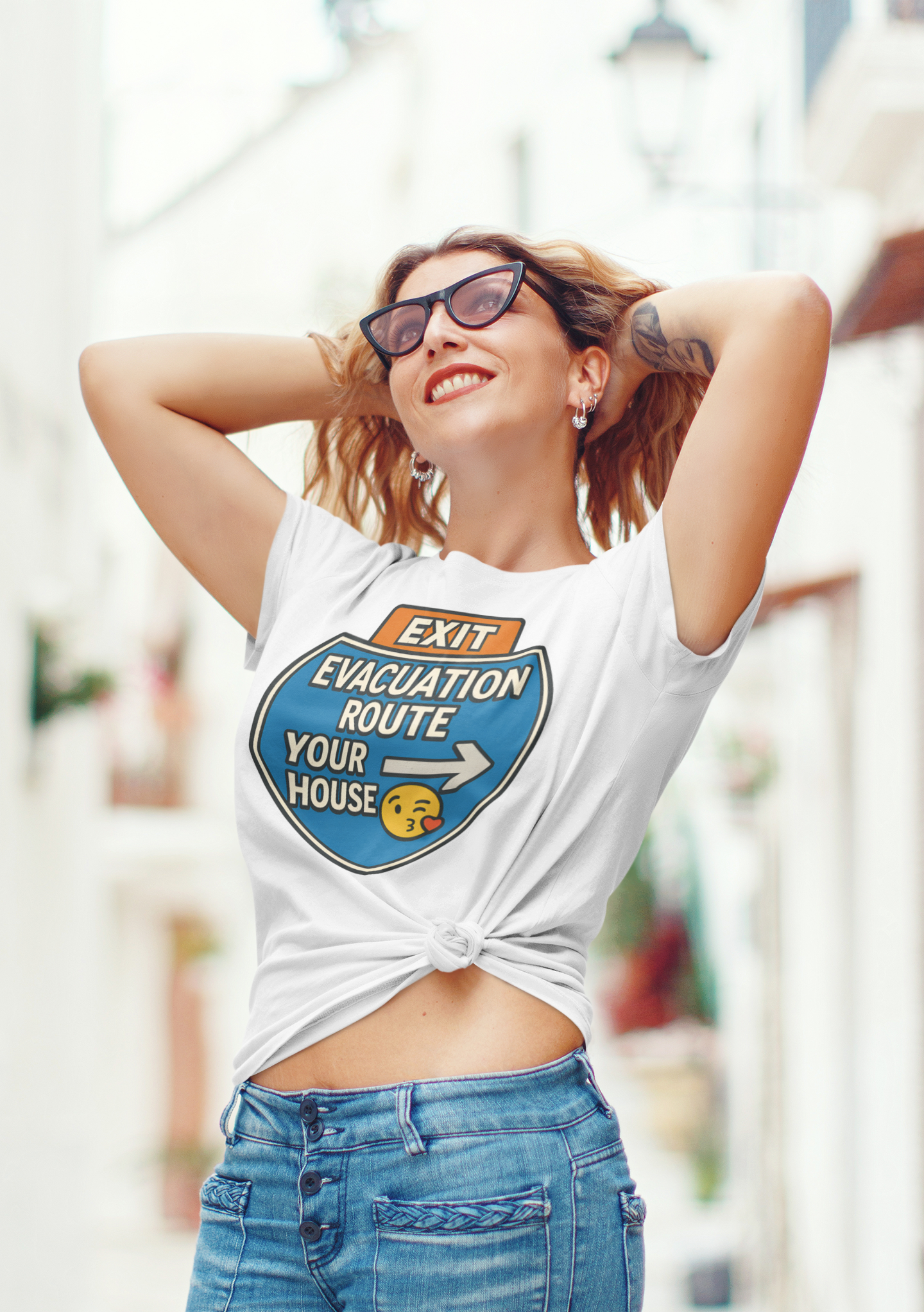 🚨 Evacuation Route: Your House – Funny Florida Flirt Tee (White, Unisex & Fitted) | Funny Florida Shirt