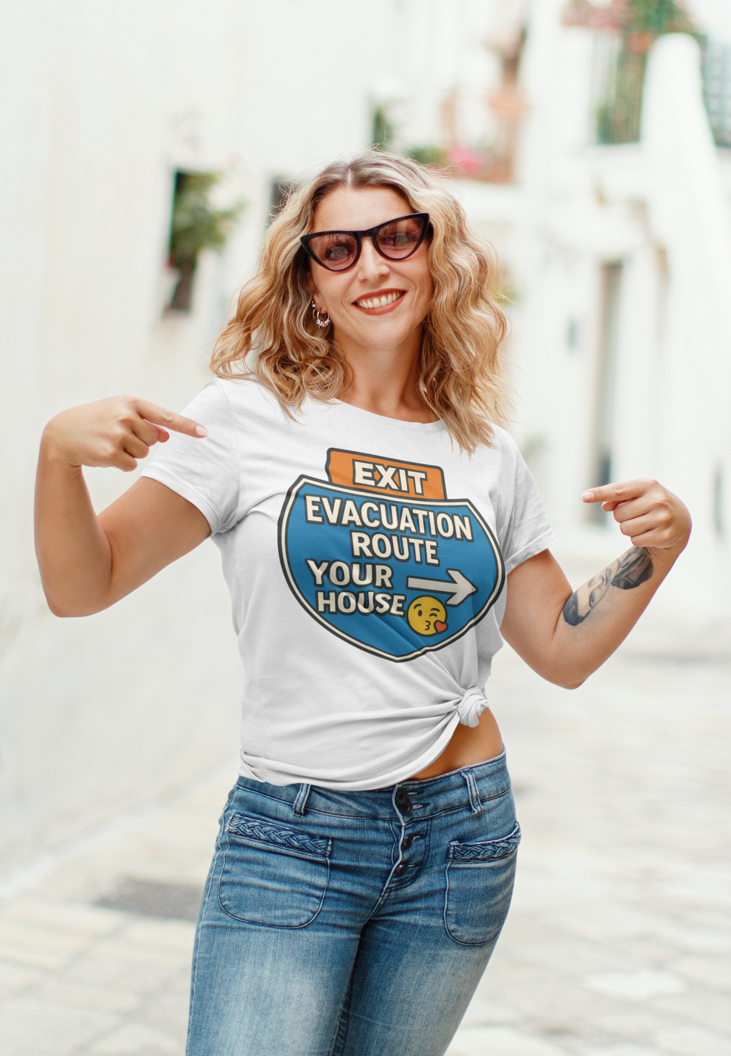 🚨 Evacuation Route: Your House – Funny Florida Flirt Tee (White, Unisex & Fitted) | Funny Florida Shirt