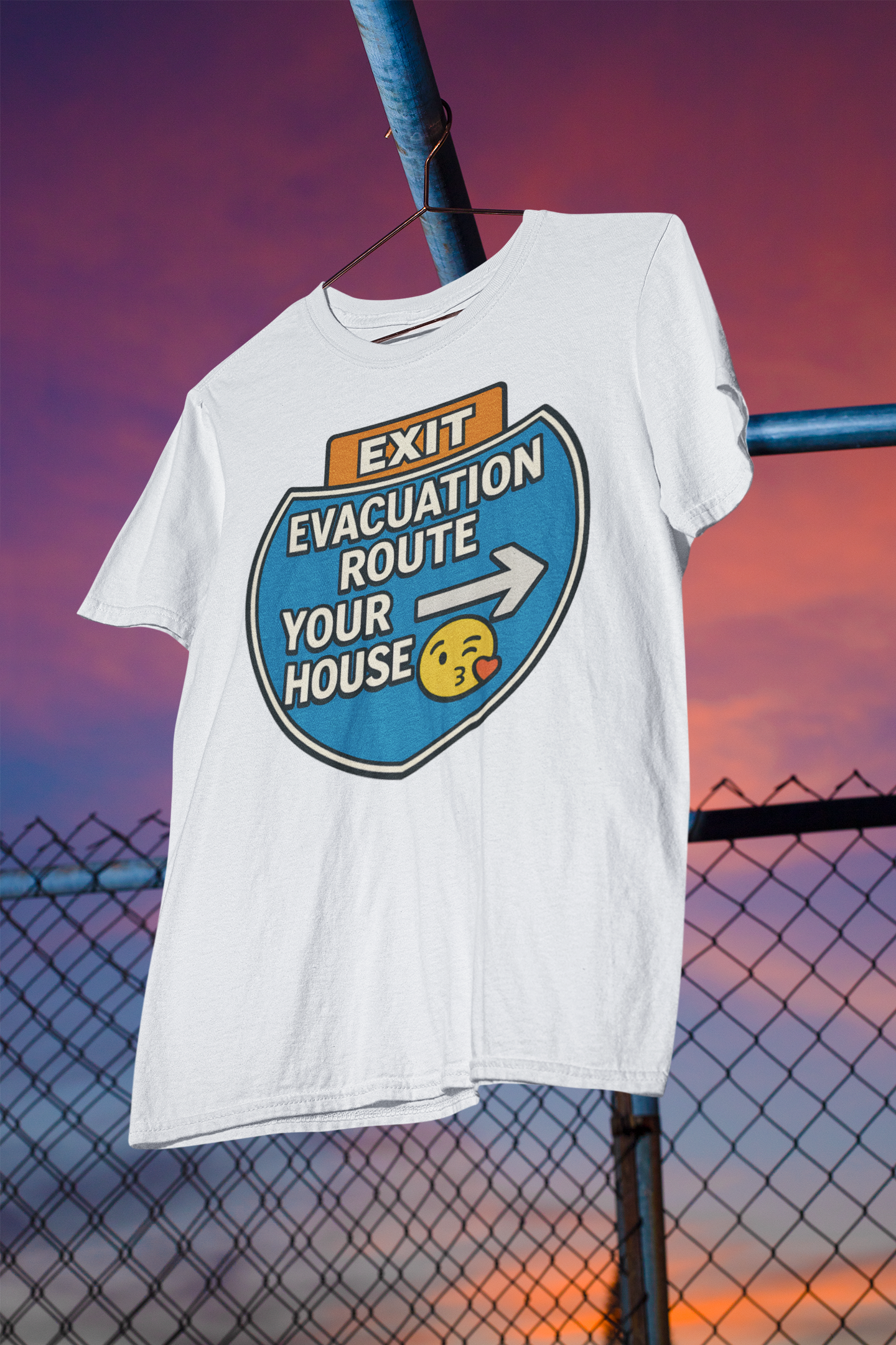 🚨 Evacuation Route: Your House – Funny Florida Flirt Tee (White, Unisex & Fitted) | Funny Florida Shirt