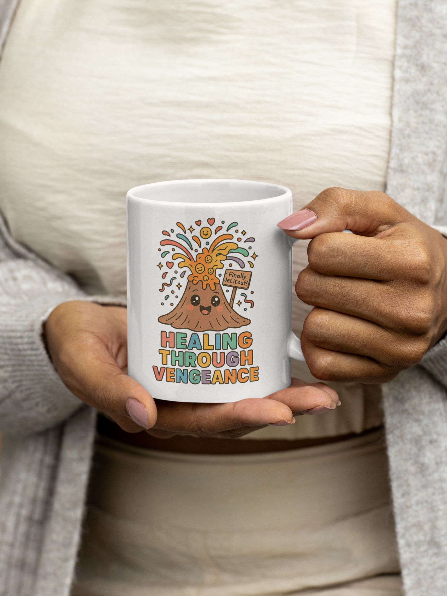 🌸 Healing Through Vengeance – – Explosive Emotion Volcano Rainbow novelty political shirt