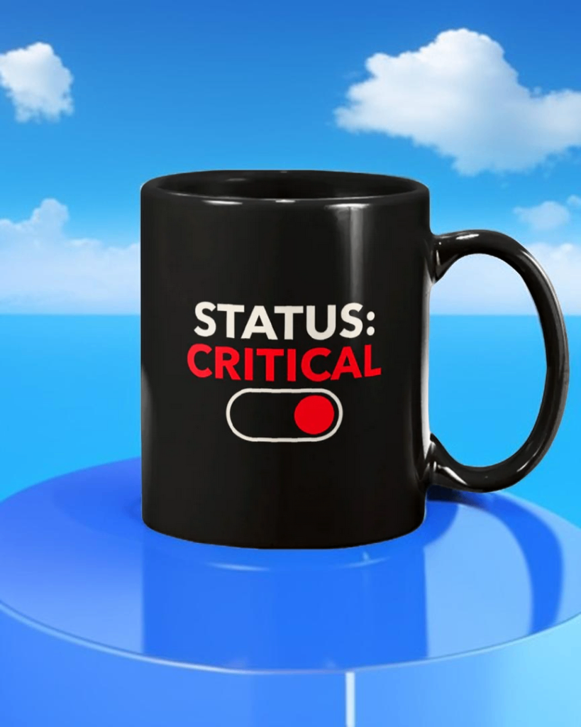 Status: Critical Mug | Funny Burnout & Low Energy Coffee Cup