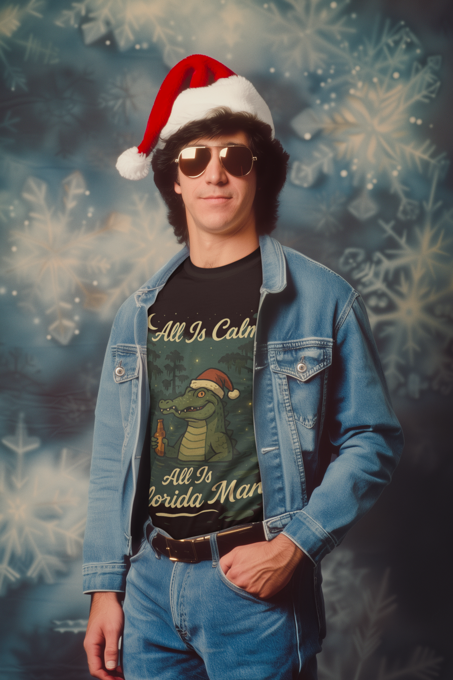 All Is Calm, All Is Florida Man” Shirt – Black Short Sleeve Tee | Funny Florida Christmas Gator Shirt | Funny Florida Shirt