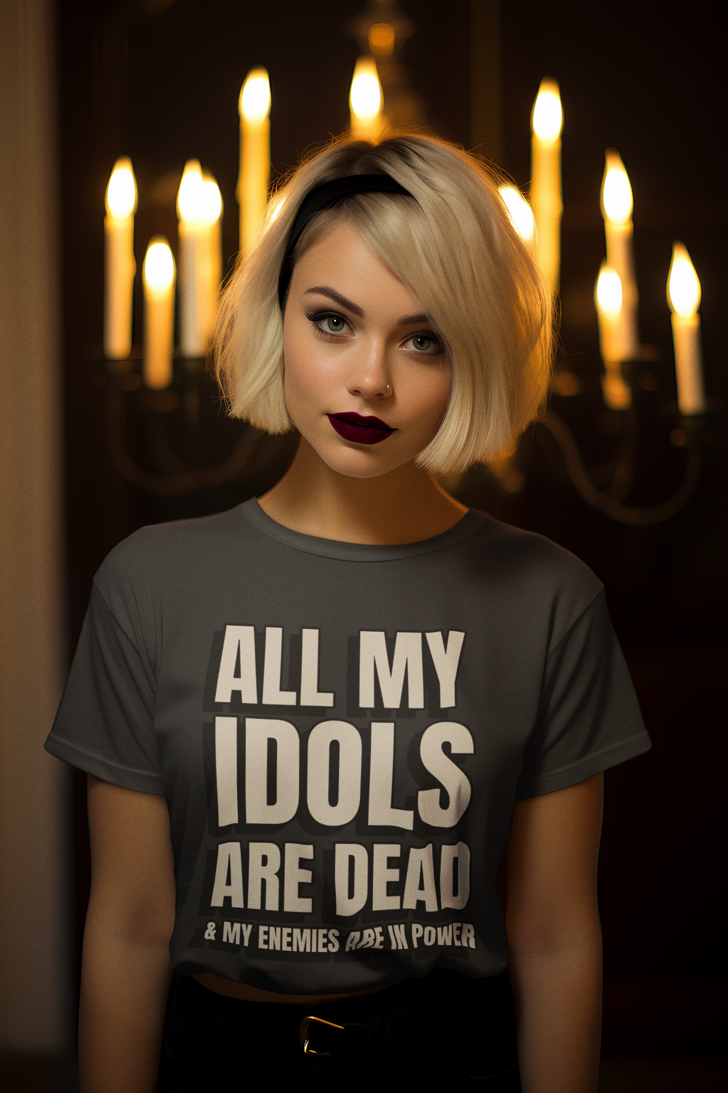 All My Idols Are Dead & My Enemies Are in Power Shirt & Mug | Dark Humor & Dystopian Quote Merch