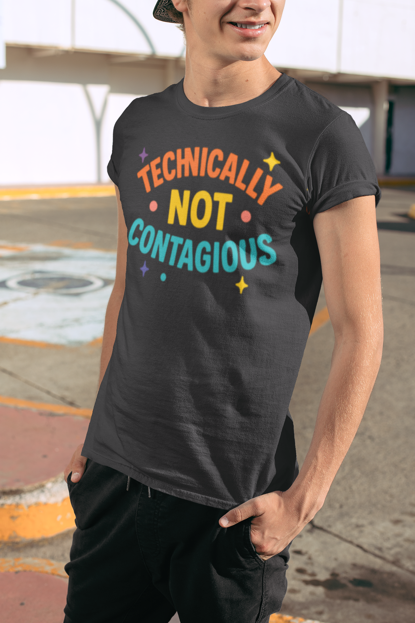😷 Technically Not Contagious Shirt – Funny Rainbow Quarantine Humor Tee