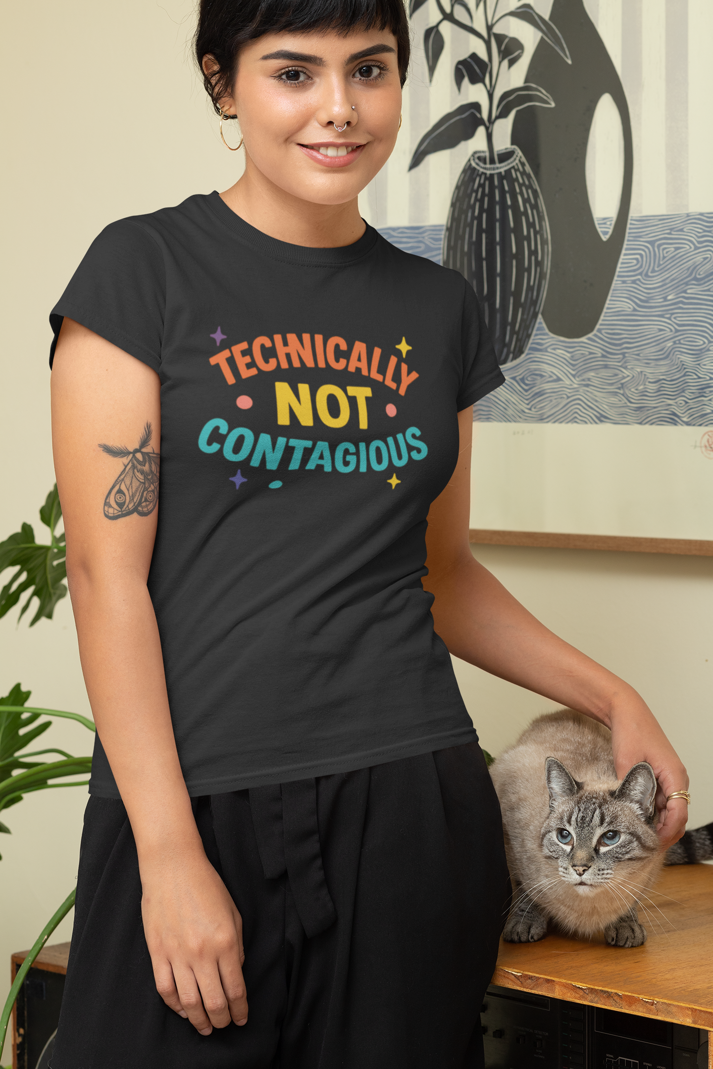 😷 Technically Not Contagious Shirt – Funny Rainbow Quarantine Humor Tee
