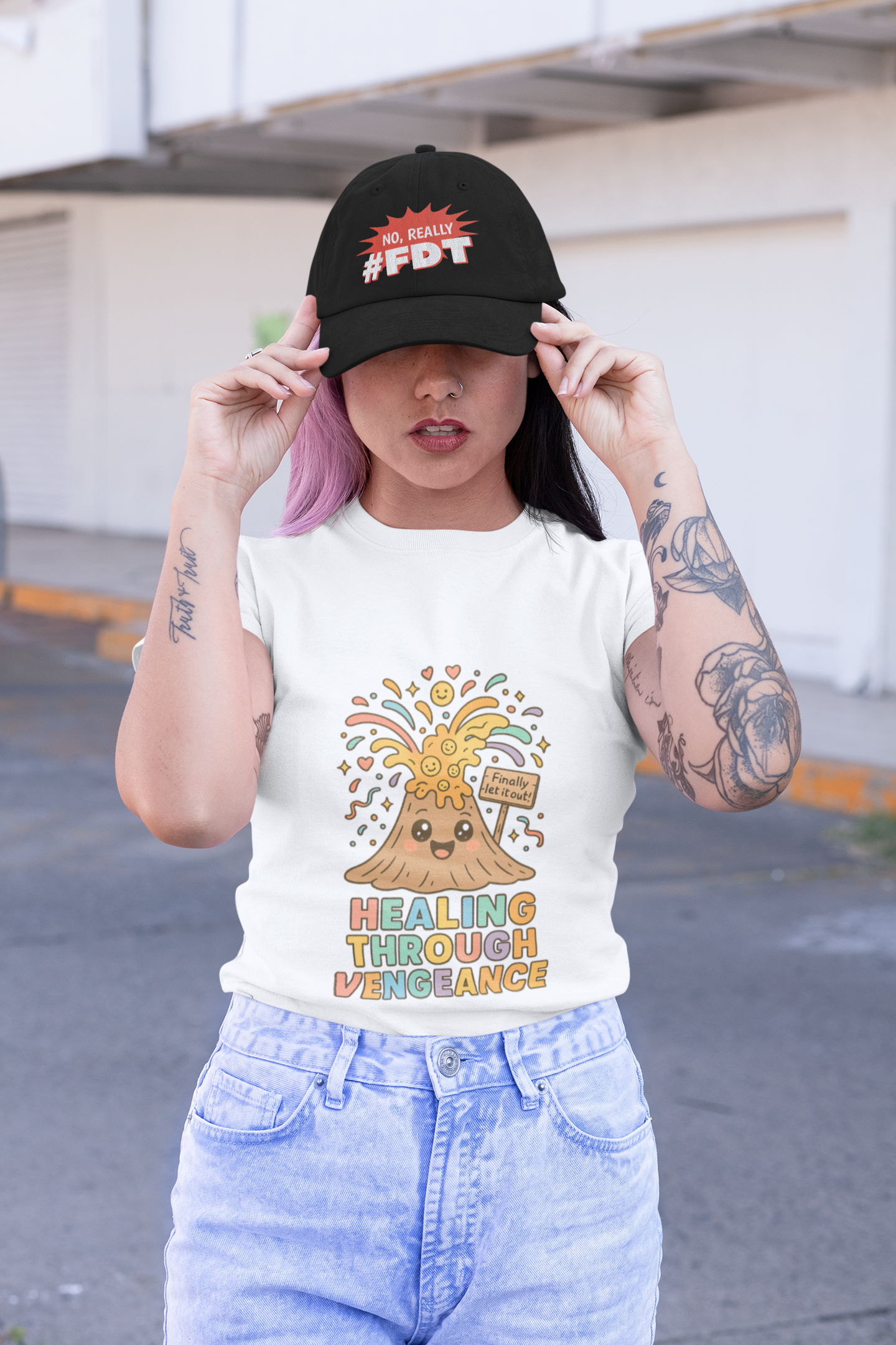 🌸 Healing Through Vengeance – – Explosive Emotion Volcano Rainbow novelty political shirt