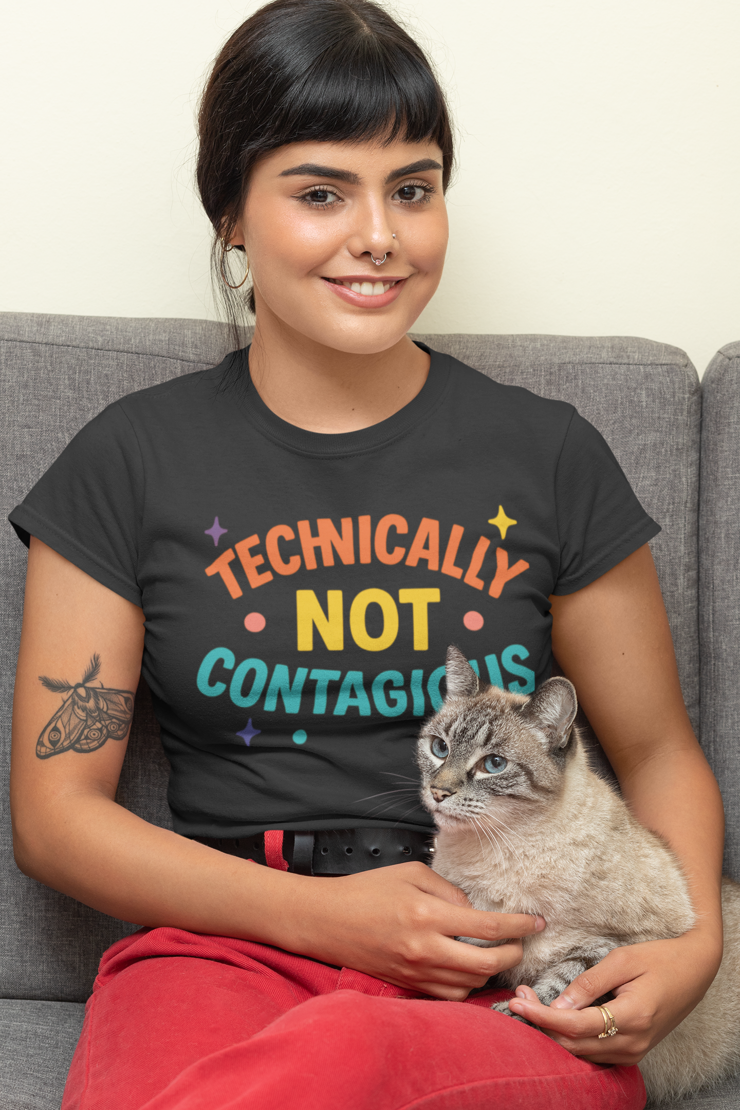😷 Technically Not Contagious Shirt – Funny Rainbow Quarantine Humor Tee