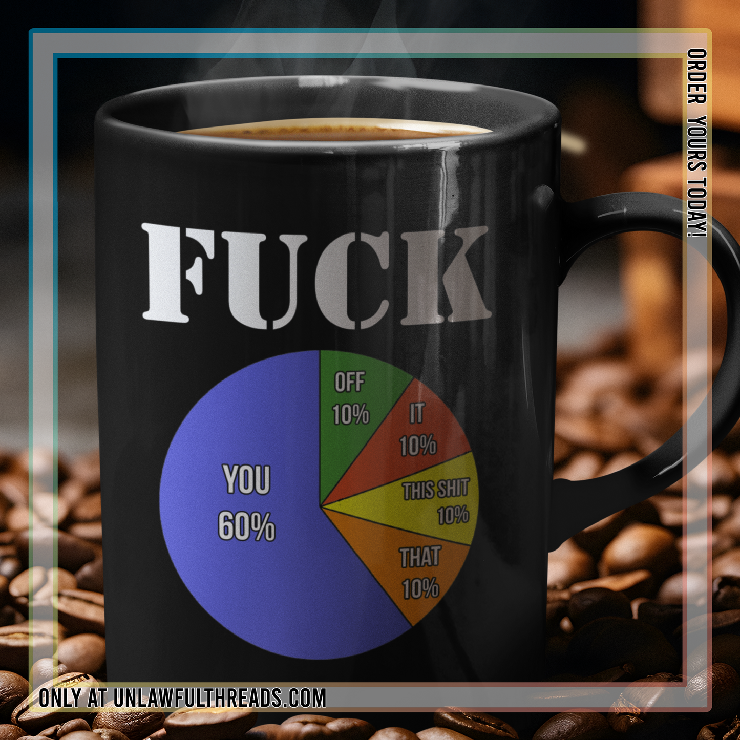 Percentages of F*ck pie chart black coffee mug 15 oz.