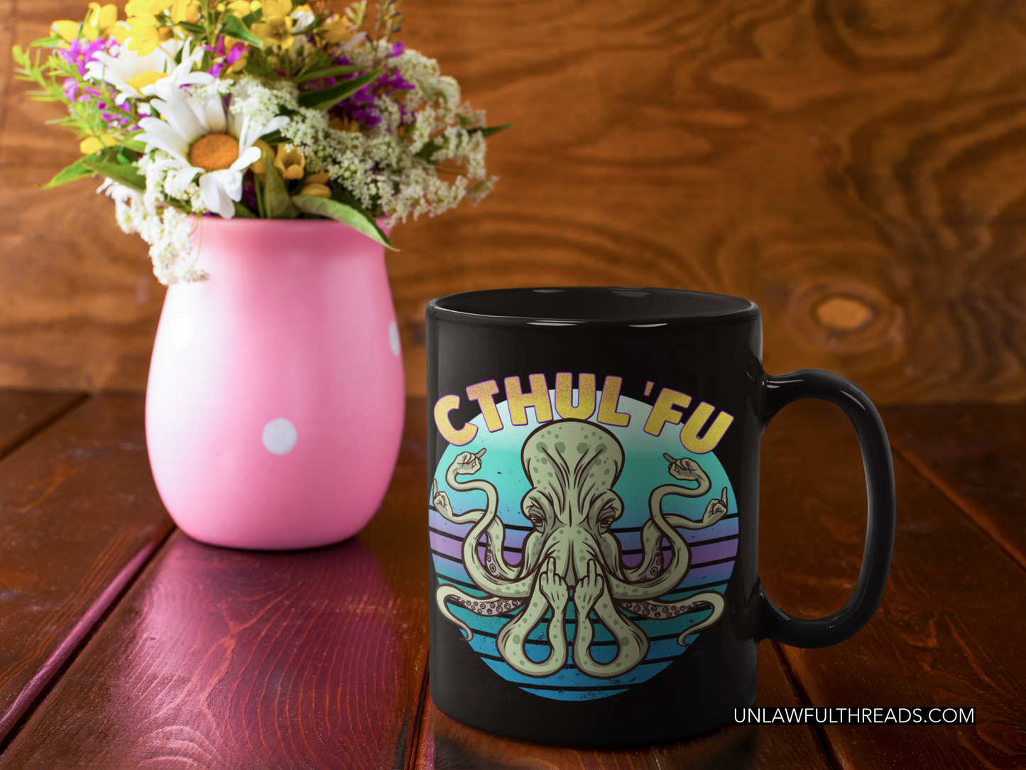 CTHUL'FU 15 oz. mugs and ALL COTTON shirts