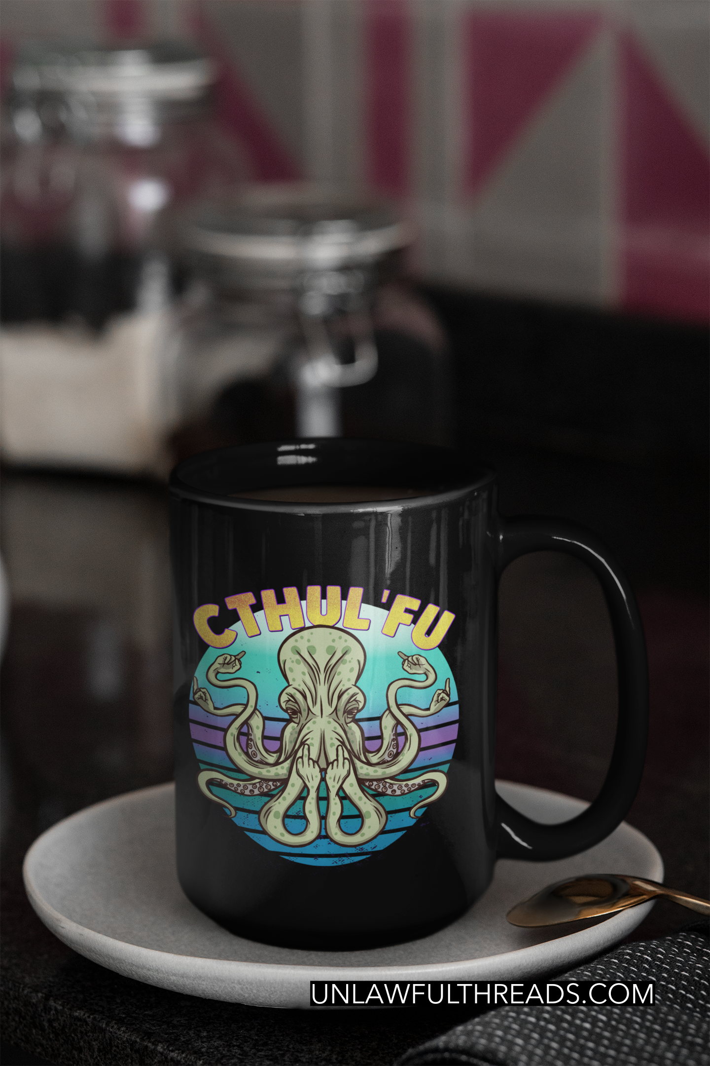 CTHUL'FU 15 oz. mugs and ALL COTTON shirts