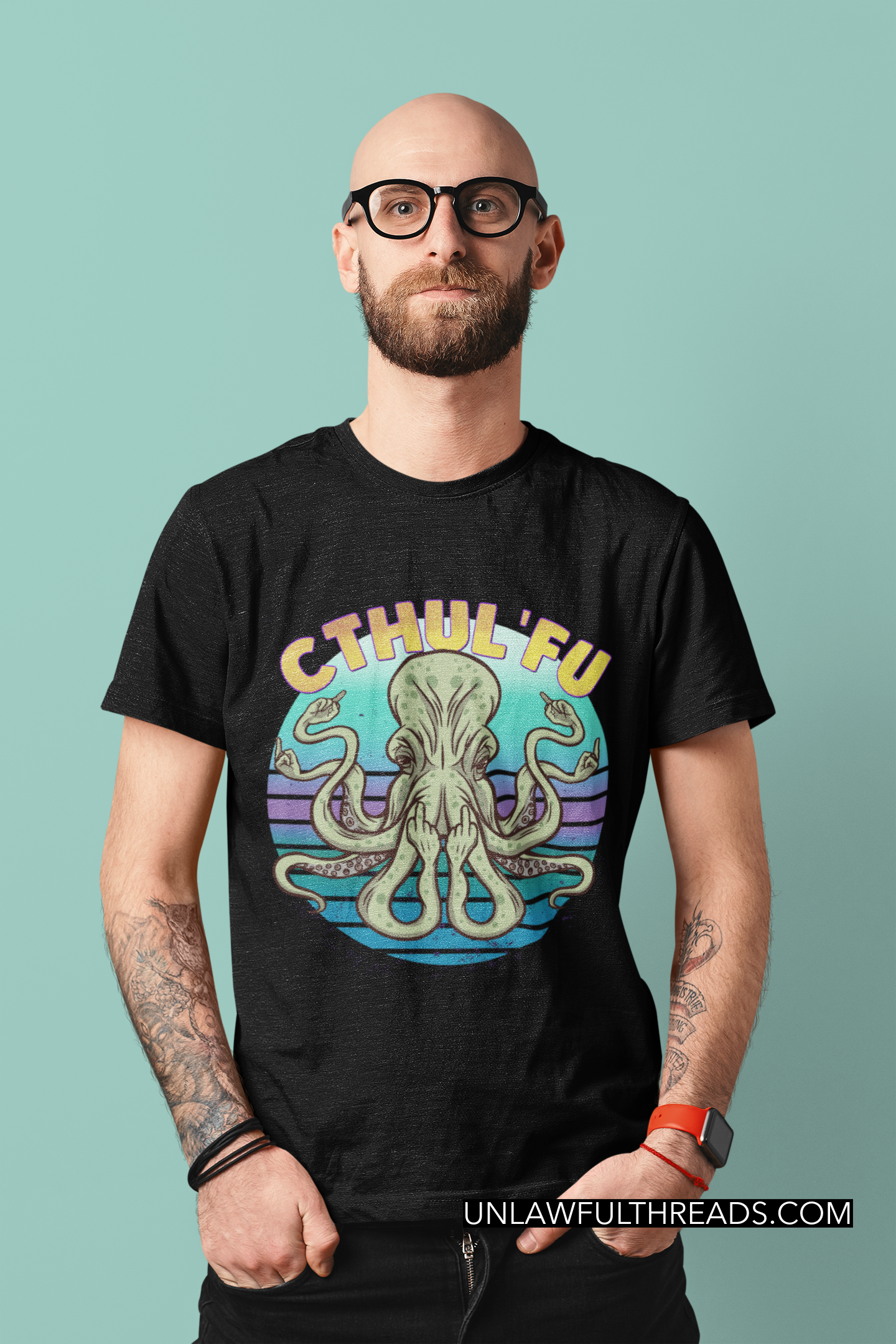 CTHUL'FU 15 oz. mugs and ALL COTTON shirts