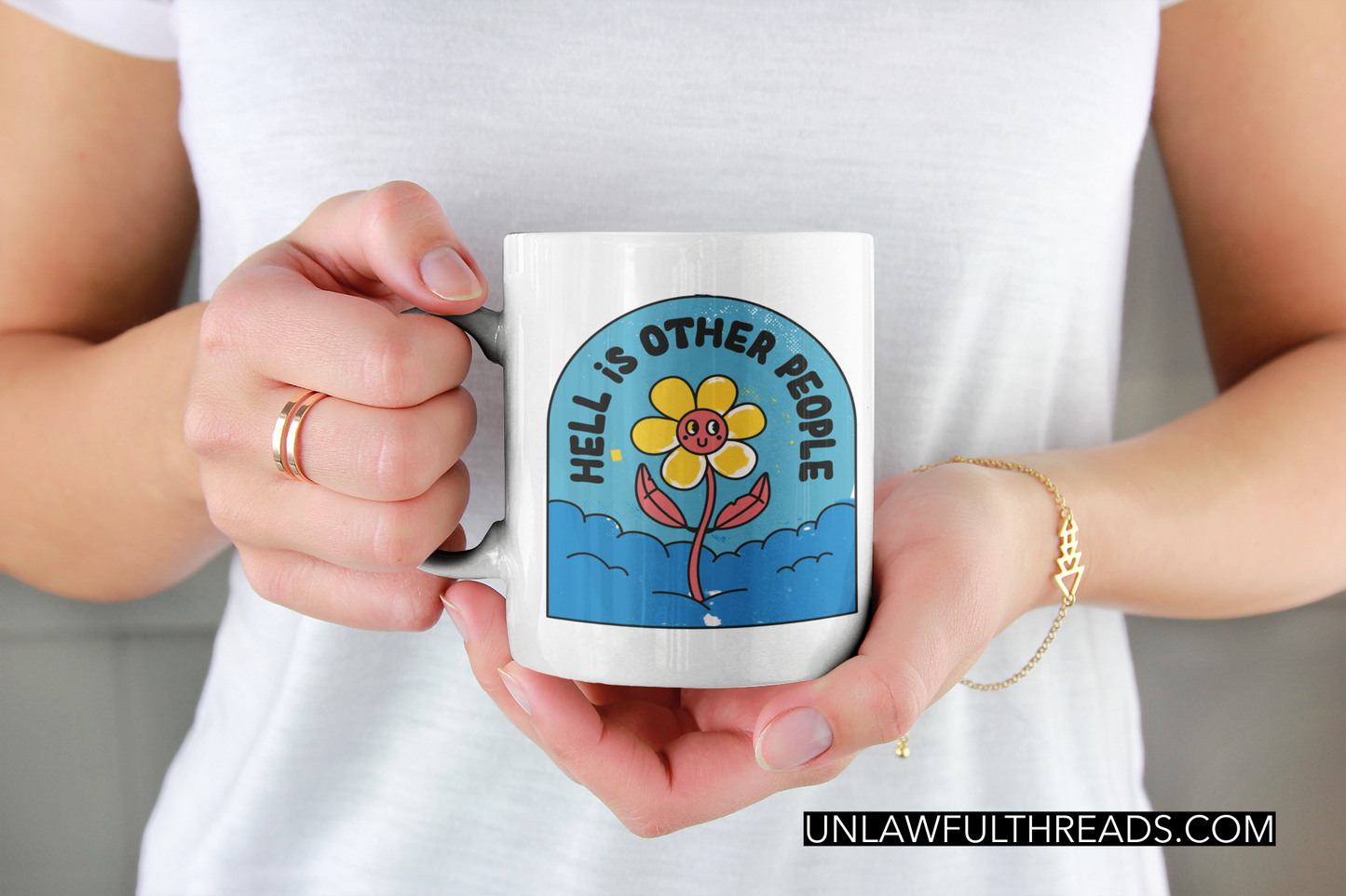 Grunge retro Hell is other people 15 ounce coffee mug