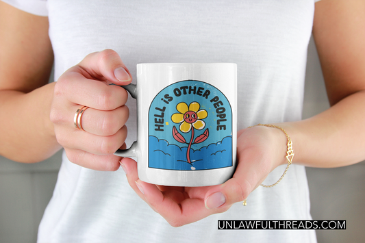 Grunge retro Hell is other people 15 ounce coffee mug