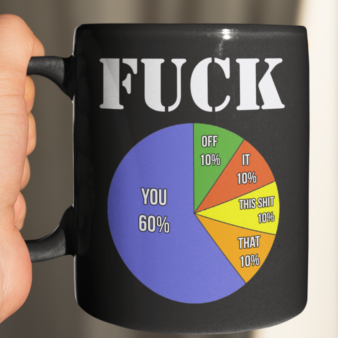 Percentages of F*ck pie chart black coffee mug 15 oz.