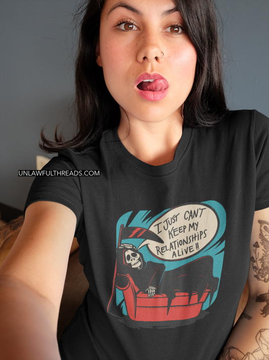 Grim Reaper Relationships shirt mens/womens Gildan