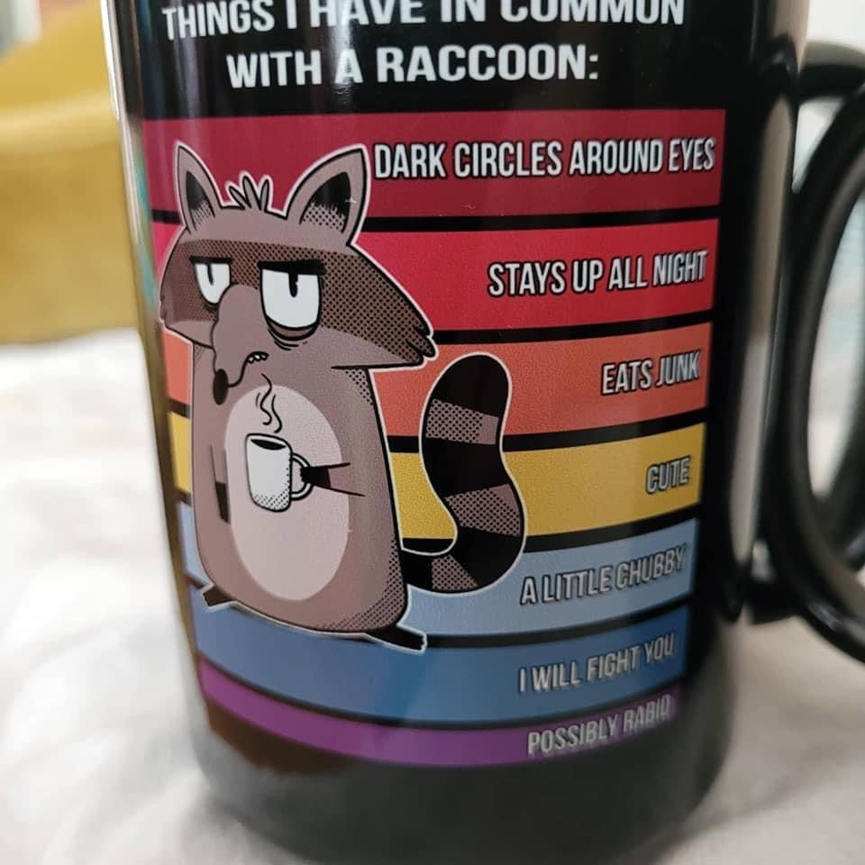 Things I have in common with a raccoon 15 oz. mug coffee mug (male and female raccoons)