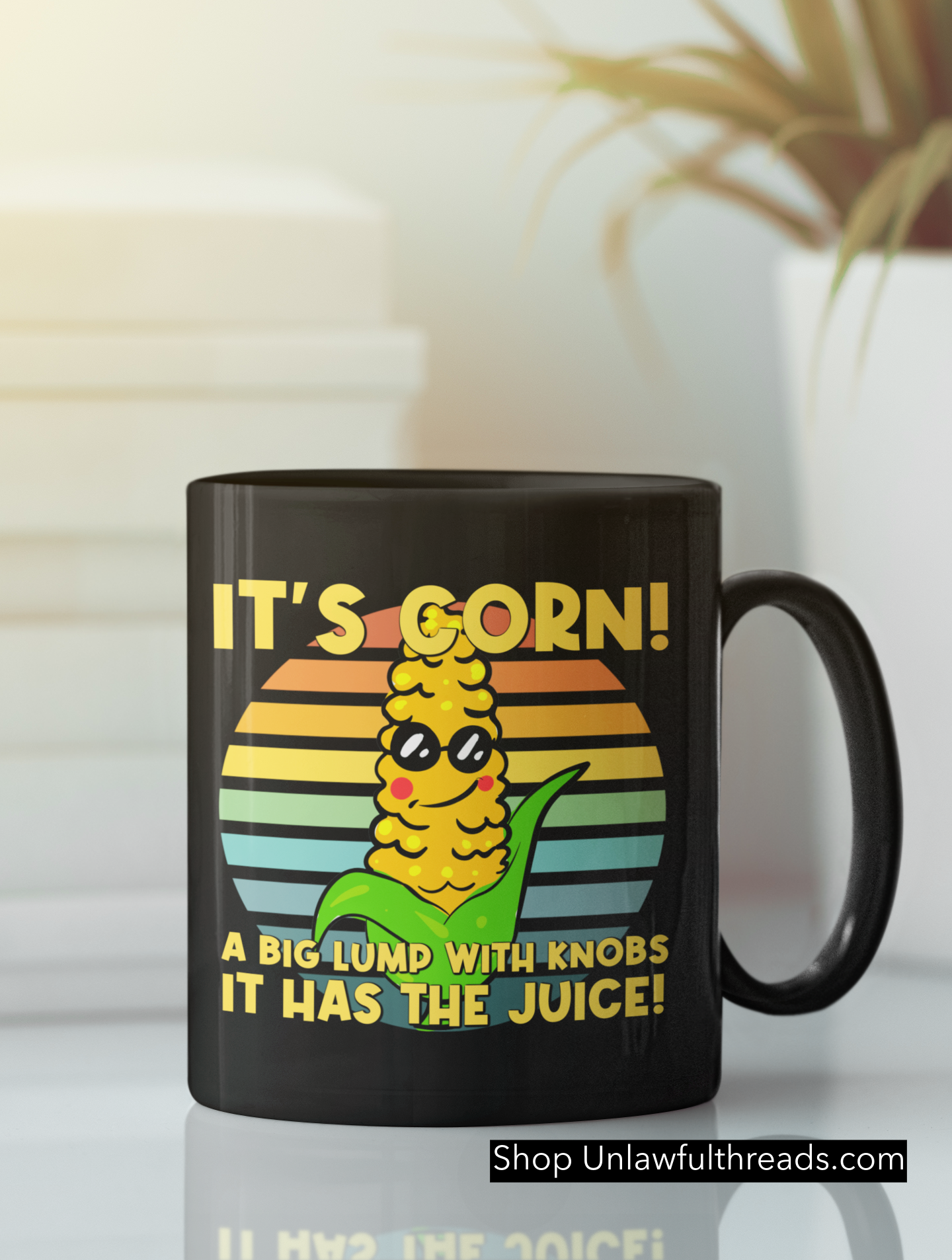 It's Corn! A big lump with knobs It has the juice! 15 ounce ceramic coffee mug white or black mugs