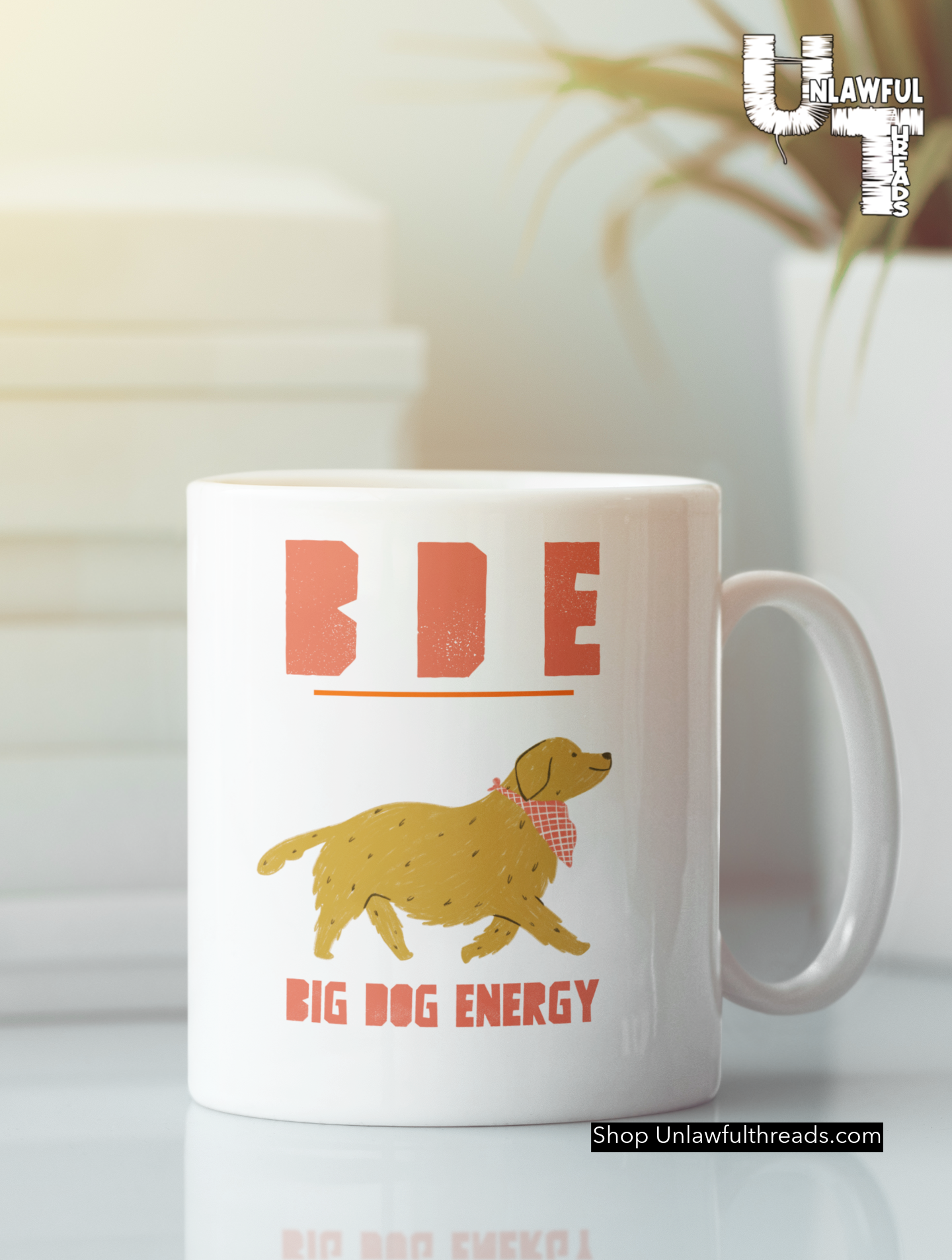 BDE Big Dog Energy golden retriever edition ceramic coffee mug 15 ounce