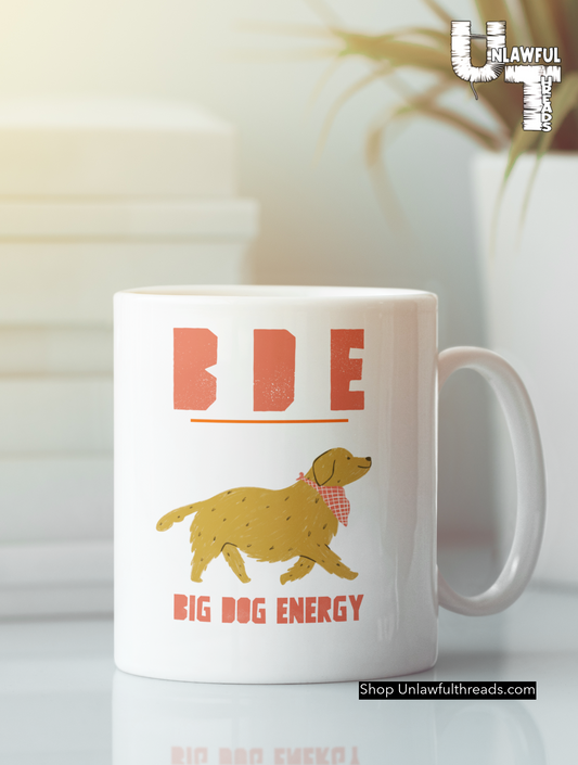 BDE Big Dog Energy golden retriever edition  ceramic coffee mug 15 ounce
