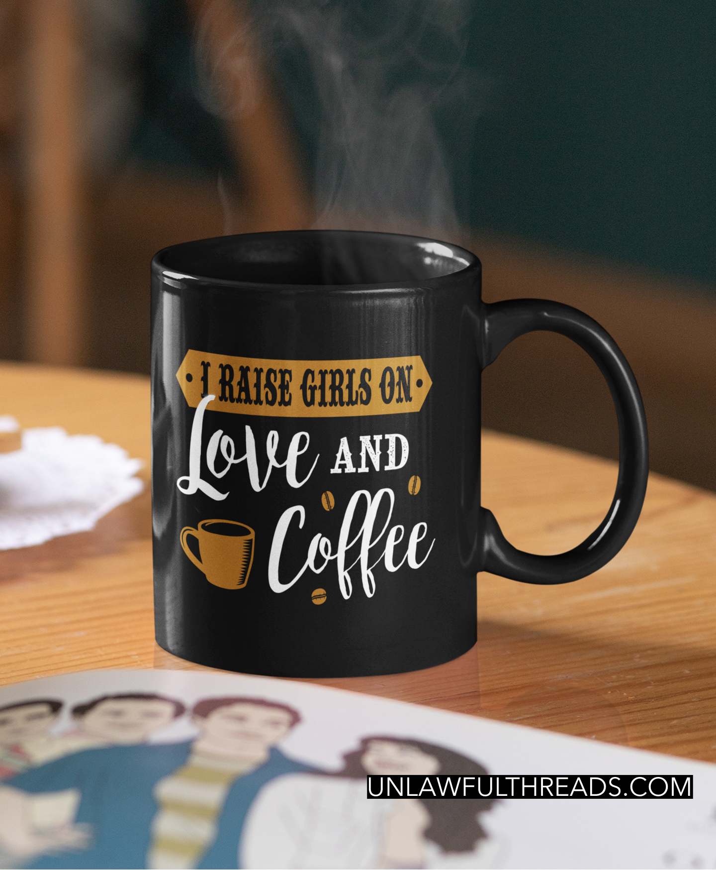 I raise girls on love and coffee 15oz Ceramic Mug