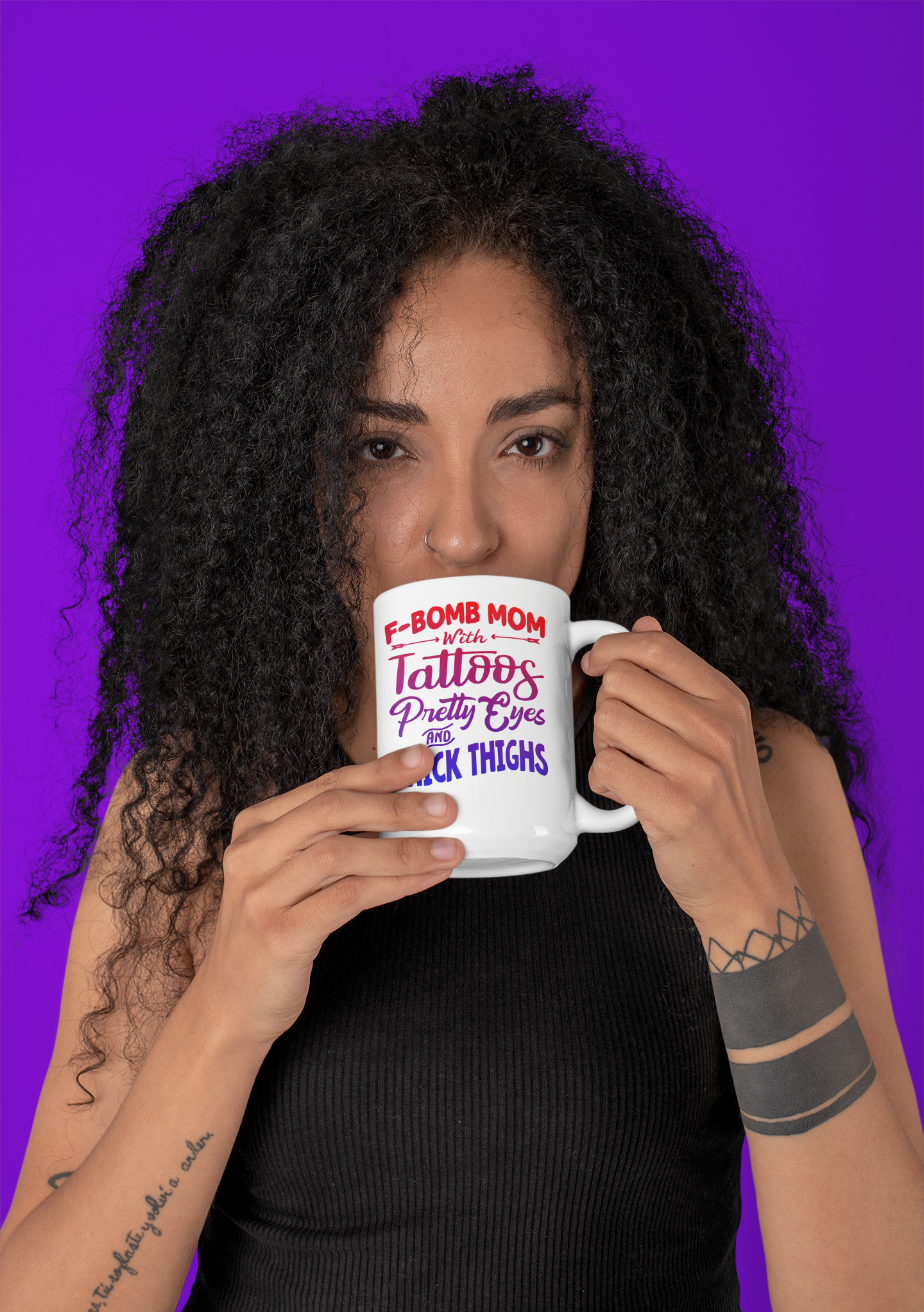 F Bomb Mom with Tattoos pretty eyes and thick thighs coffee mug 15oz Mug