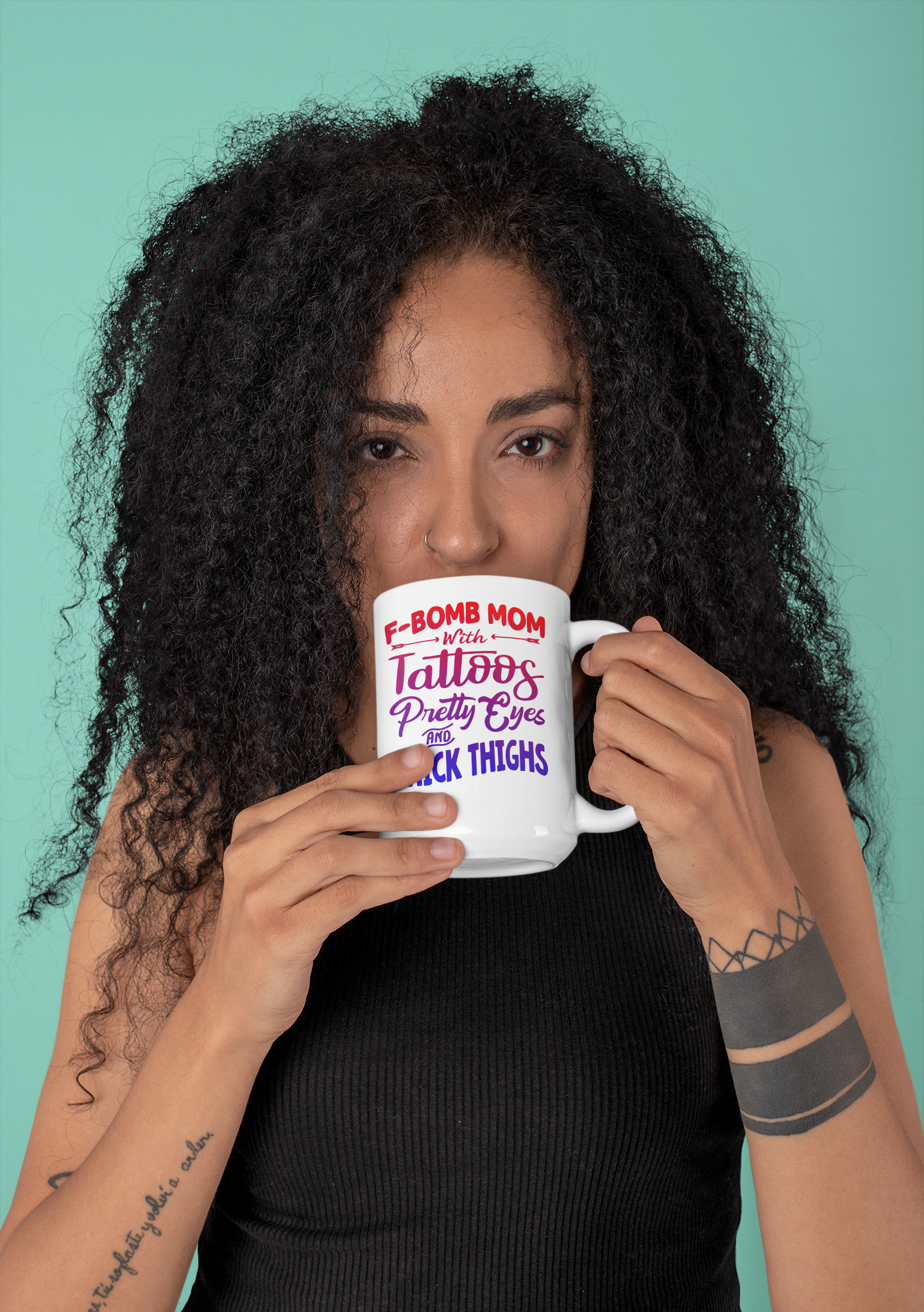 F Bomb Mom with Tattoos pretty eyes and thick thighs coffee mug 15oz Mug