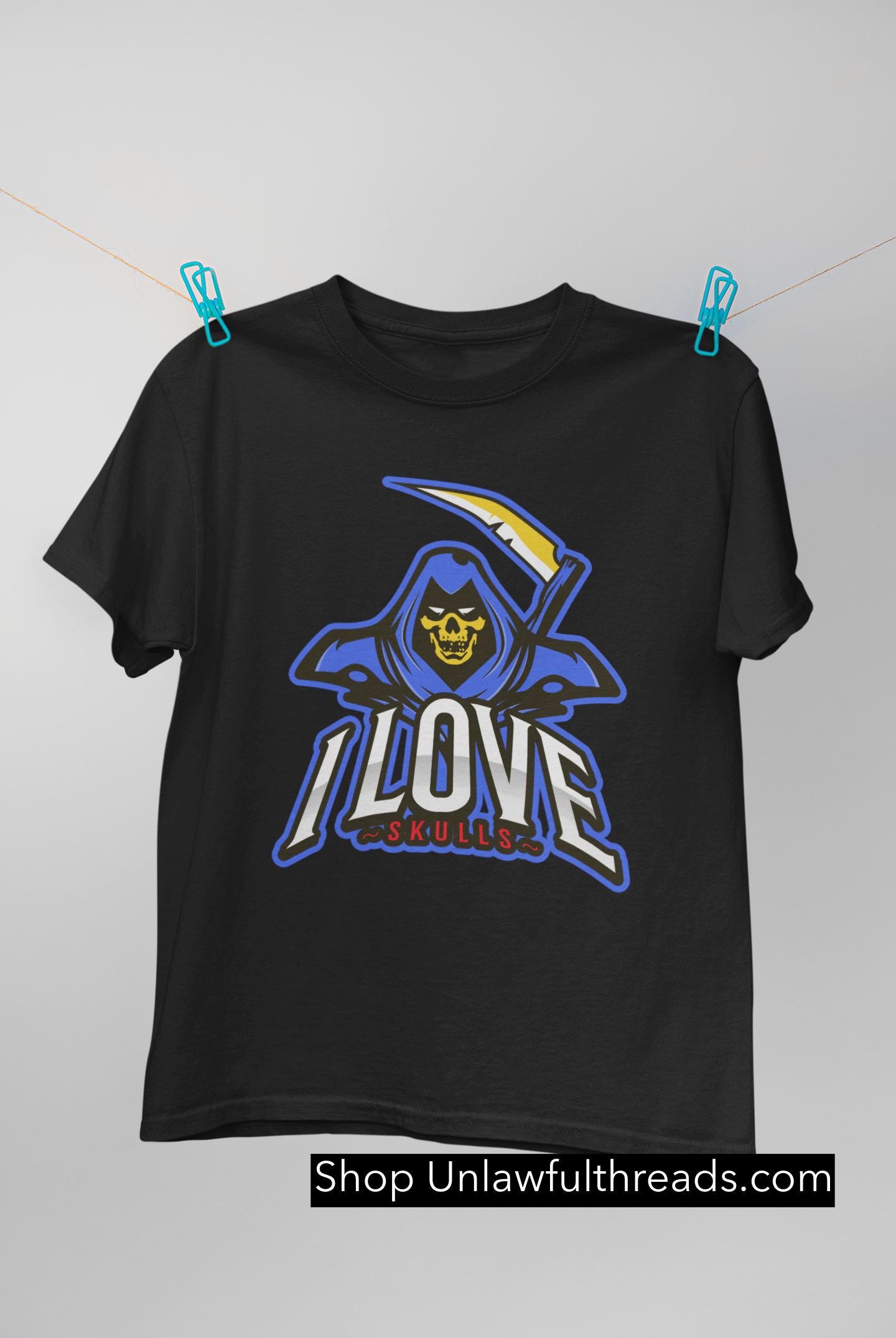 I Love Skulls reaper (skltr) classic cotton shirts m or f cuts