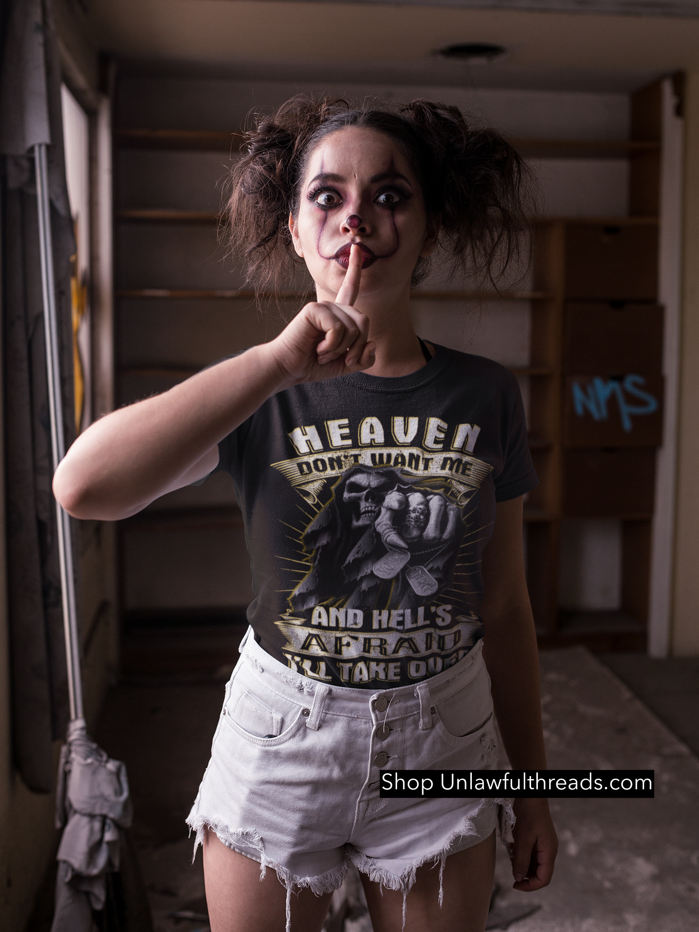 HEAVEN Don't Want Me and HELL'S Afraid I'll Take over black shirts or black mugs 15 oz.