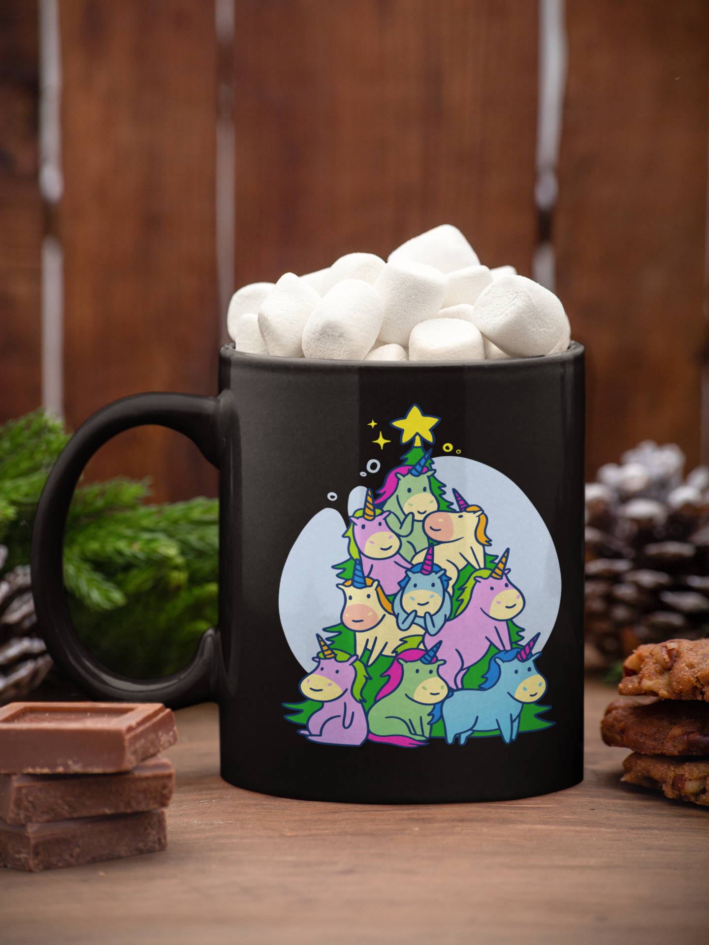 Unicorn Xmas tree 15ounce mugs black or white
