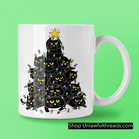 CAT XMAS TREE  coffee mug white 15 ounces