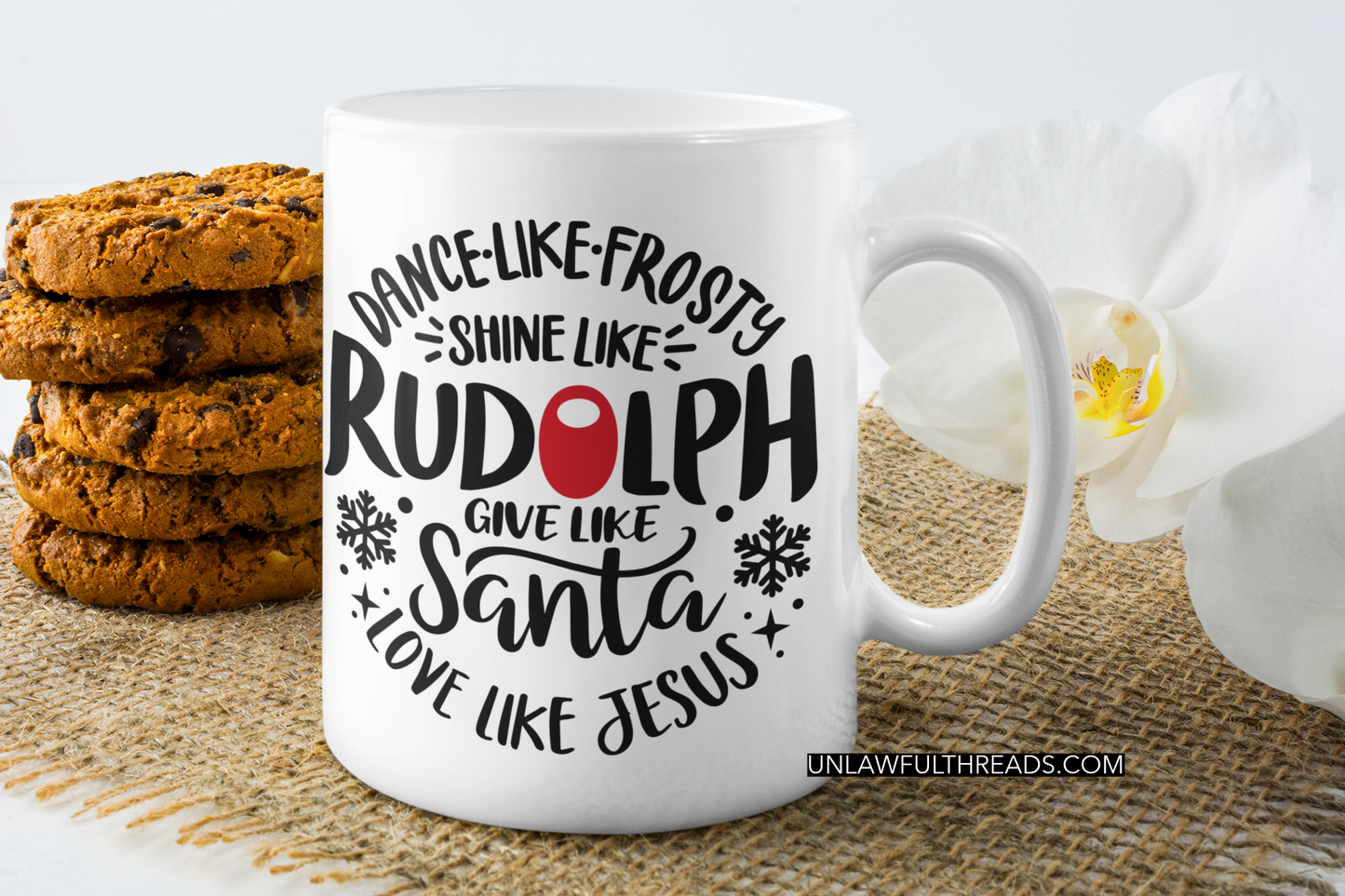 Dance like Frosty Shine like Rudolph Give like Santa Love like Jesus 15 ounce mug