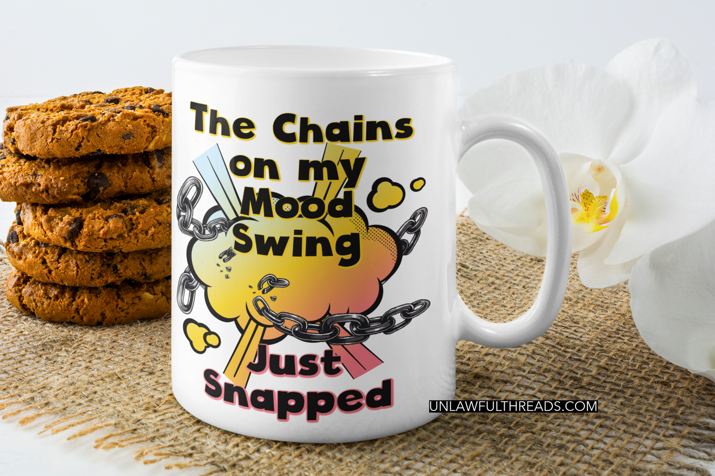 The chains on My Mood swing Just Snapped 15 ounce coffee mug