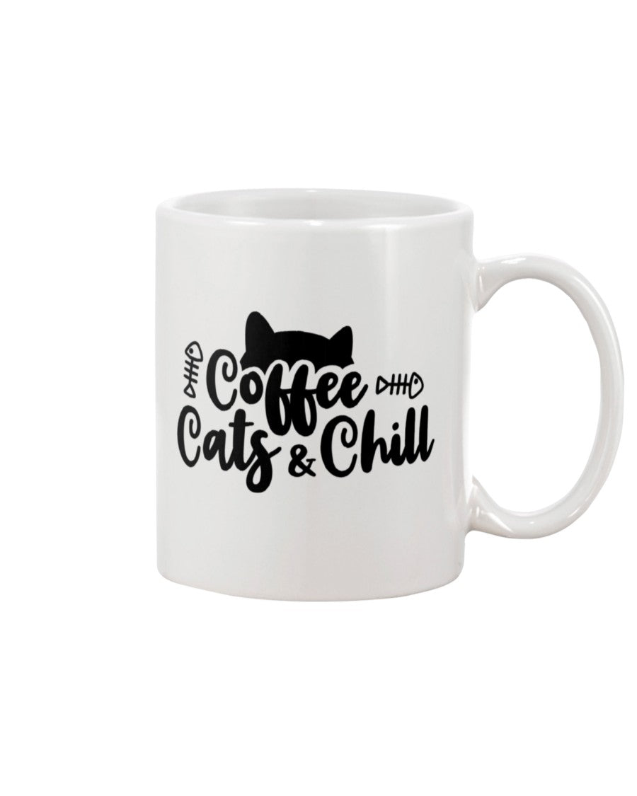 Cats Coffee and Chill 15 oz. Coffee mug or Shirts