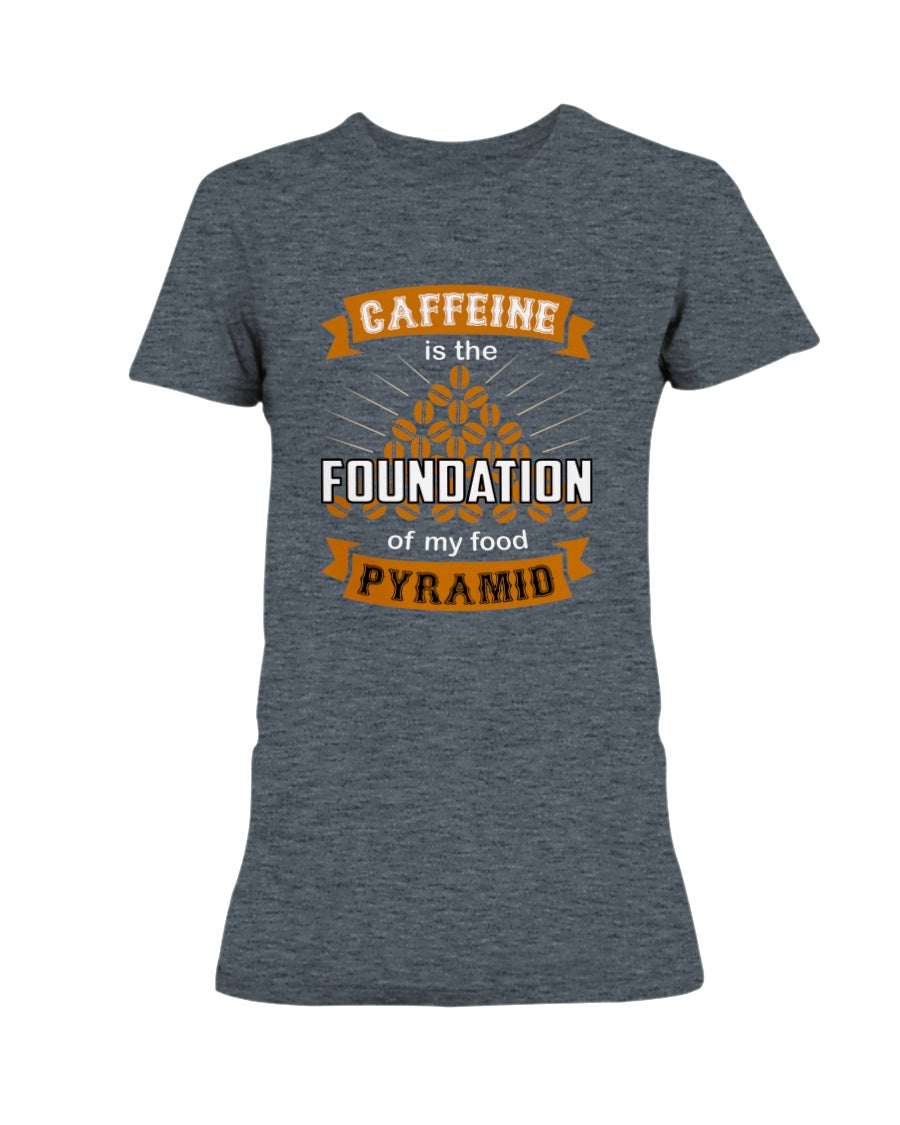 Caffeine is the Foundation of my Food Pyramid mugs and shirts and totes