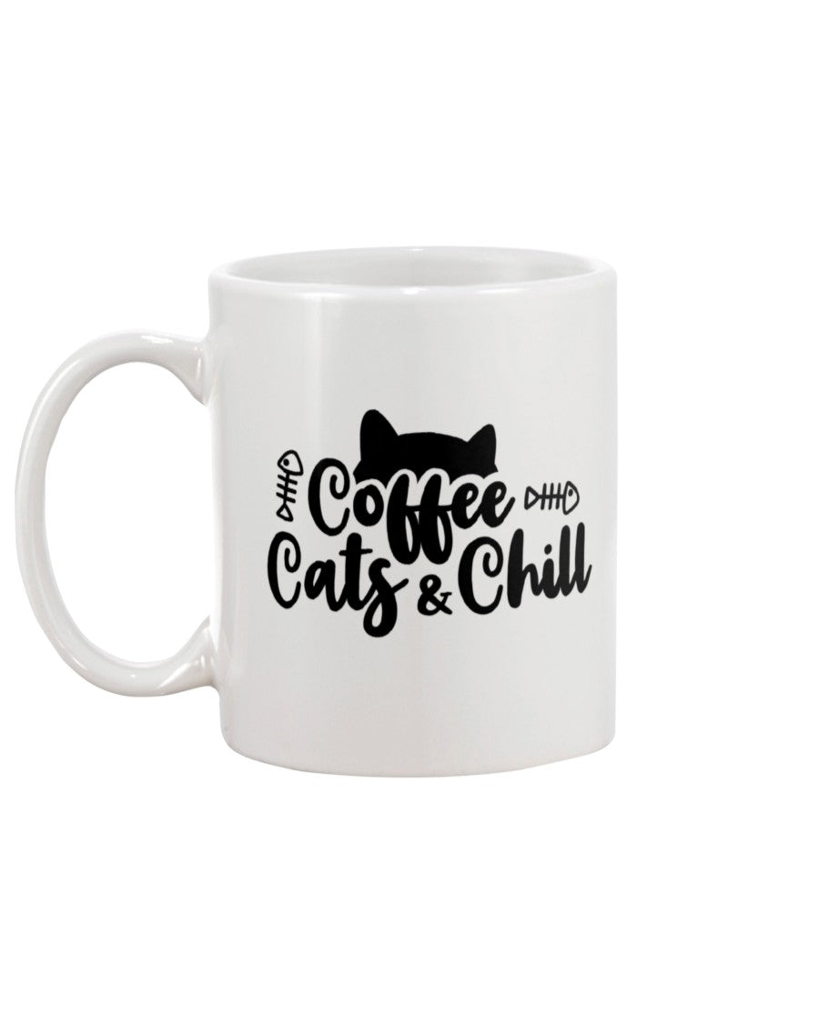 Cats Coffee and Chill 15 oz. Coffee mug or Shirts