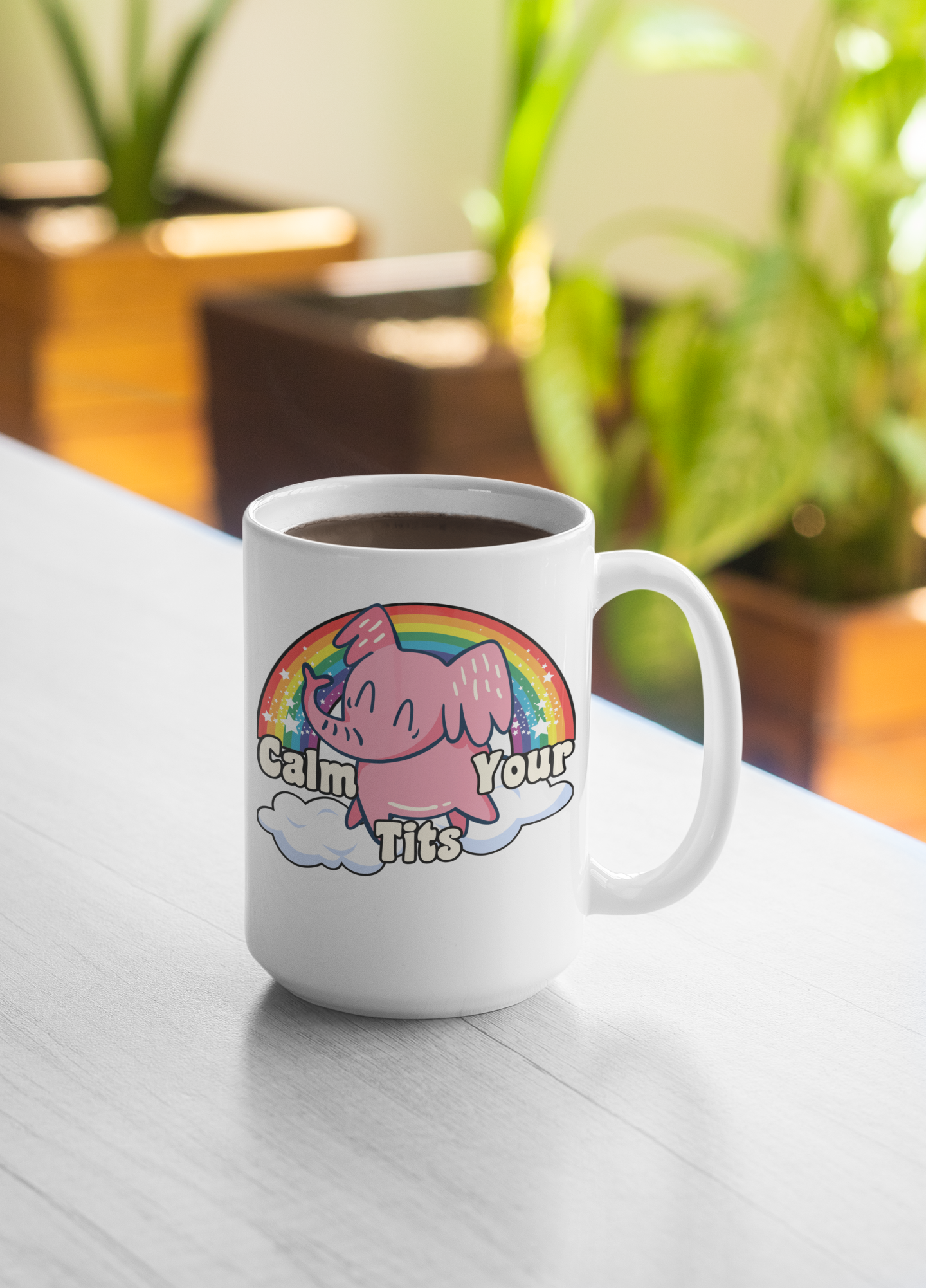 Calm Your Tits coffee mug elephant in the clouds 15oz Ceramic Mug