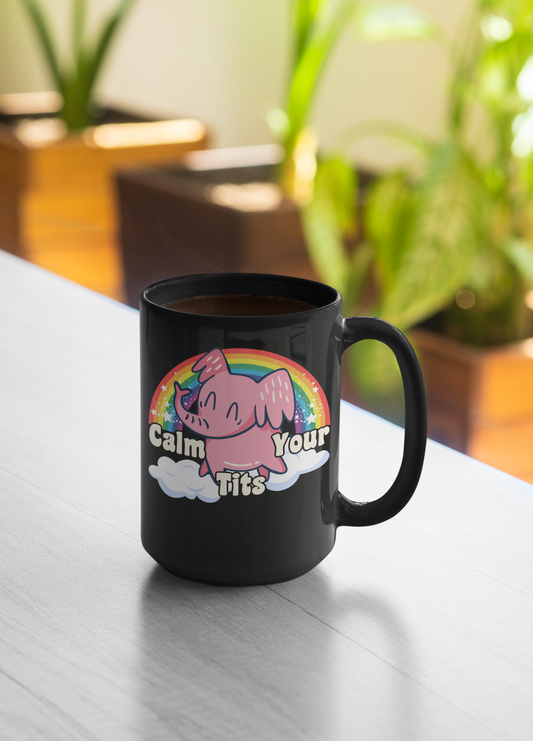 Calm Your Tits coffee mug elephant in the clouds 15oz Ceramic Mug
