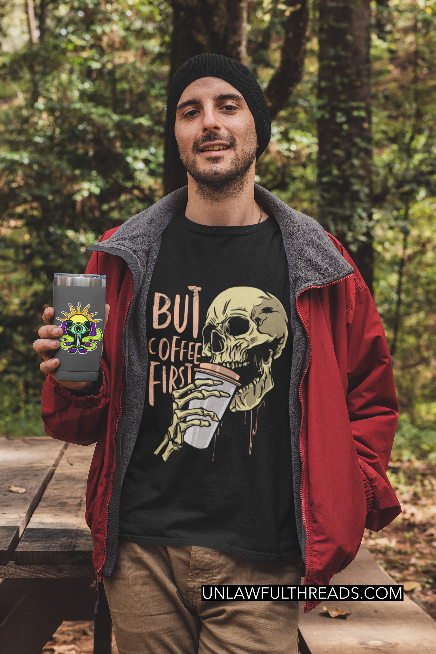 But First Coffee Skull shirt mens/womens Cotton