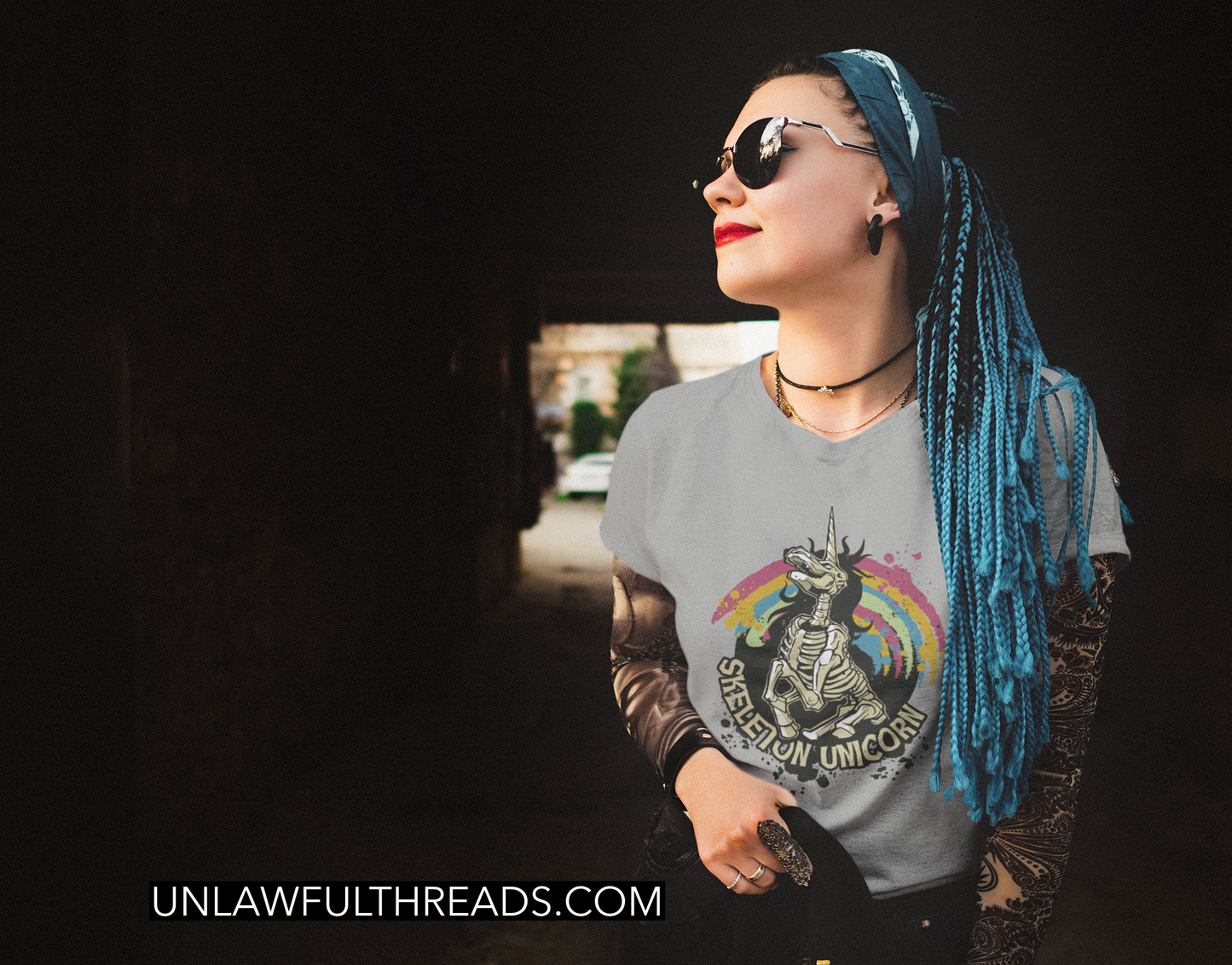Skeleton Unicorn shirt mens/womens Cotton