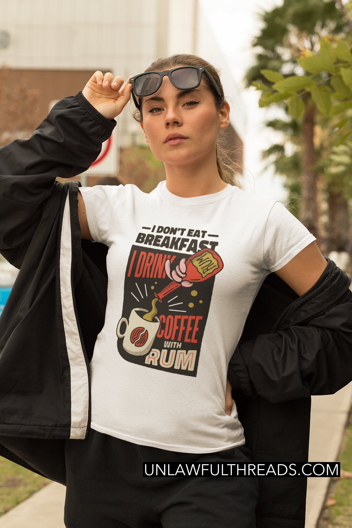 I don't eat breakfast I drink coffee with rum shirt mens/womens Gildan