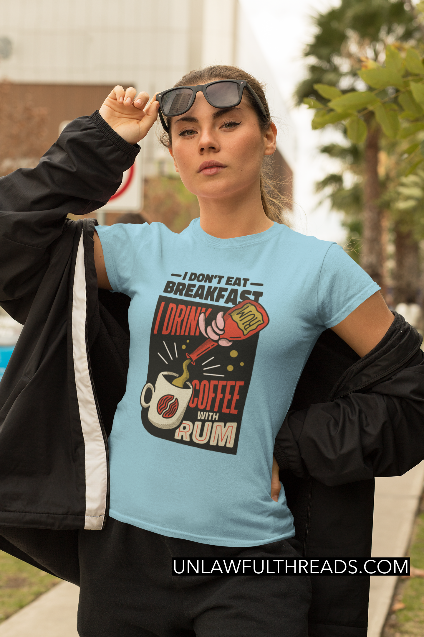 I don't eat breakfast I drink coffee with rum shirt mens/womens Gildan