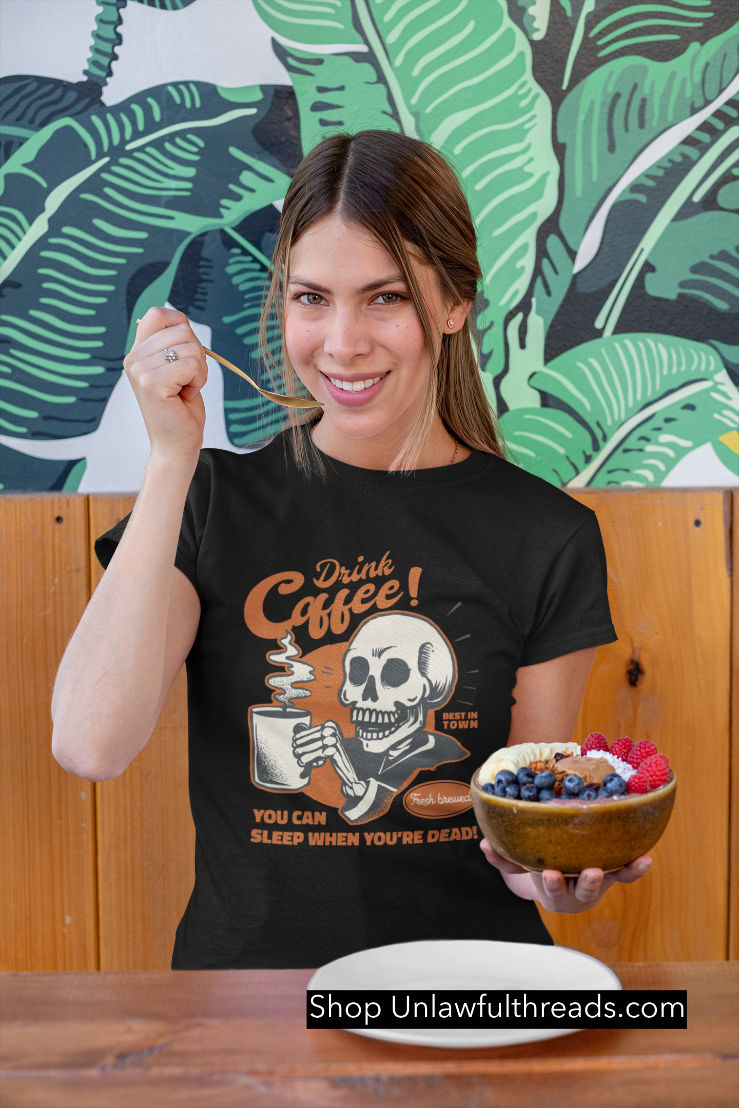 Drink Coffee skeleton edition You can Sleep when you're Dead 15 ounce ceramic coffee mug or classic fit shirts